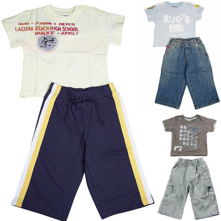 Mish Mish Baby Boys Infant Toddler Short Sleeve Cotton 2 Piece Pant Sets, 8509 for wholesale by Eastern Off Price