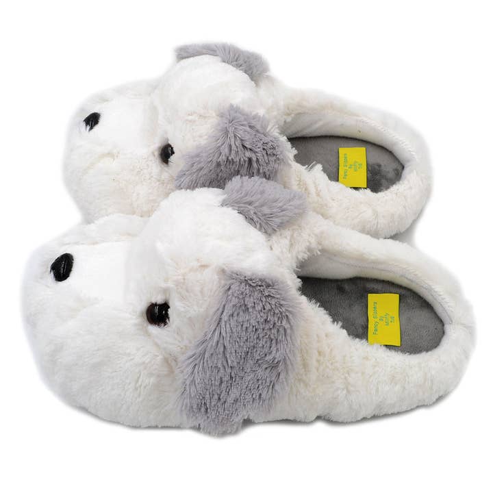 White Millffy Cute Puppy Dog Stuffed Animal Slippers Soft Plush Dog Slipper Warm House Slippers for wholesale on Faire