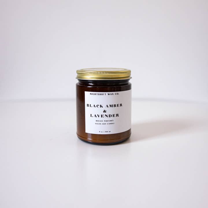 Nightshift Wax Co. - Wholesale Jar/Filled Candle - Black Amber + Lavender Soy Candle