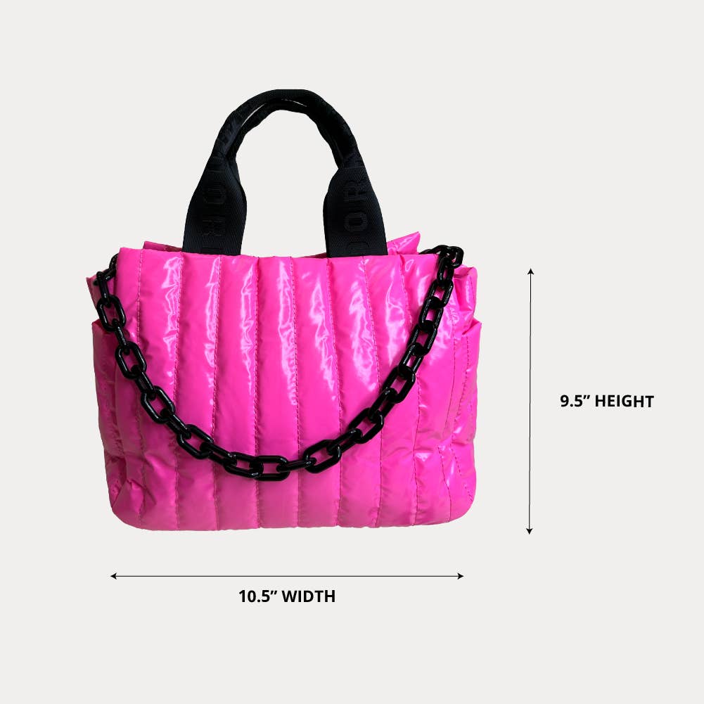 AHDORNED – wholesale Tote bag – Women's – Rosie Quilted Tote w/Black Resin Chain & 2" Adjustable Solid2