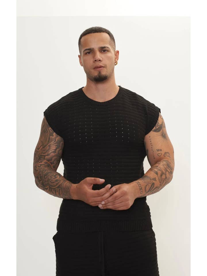 SORT Kortærmet strikket top og shorts til mænd med øje - sort for engroshandel på Faire2