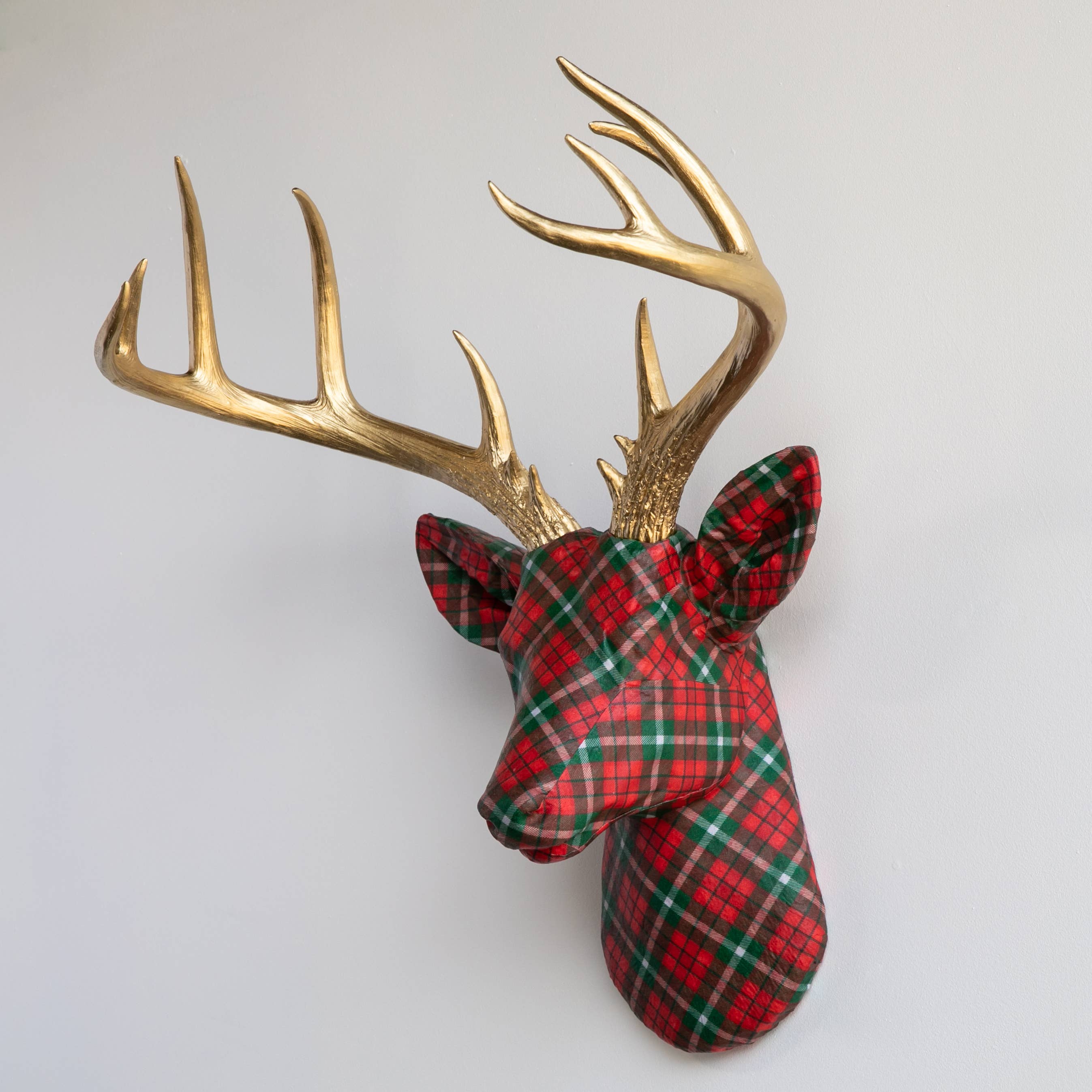 Near and Deer - Wholesale Wall Accent - Fabric Deer Head - Christmas Plaid2