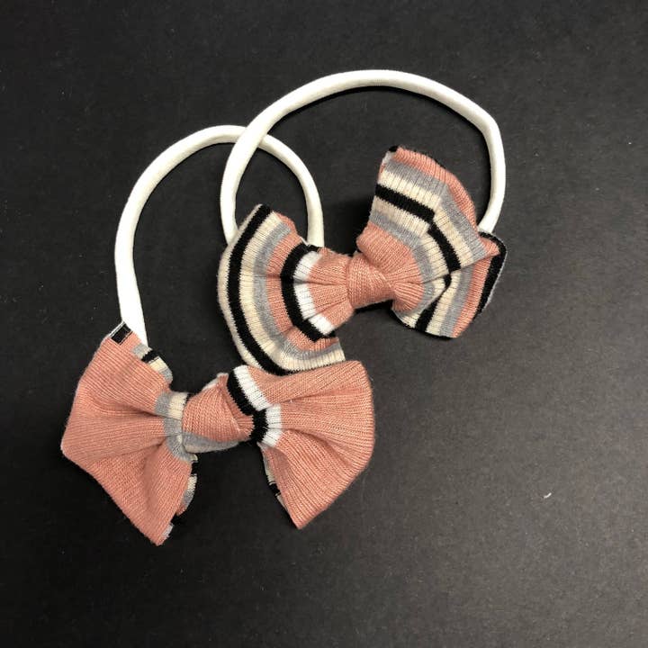 Small Pink Stripe Bow Headbands for wholesale by MadeBySusannah
