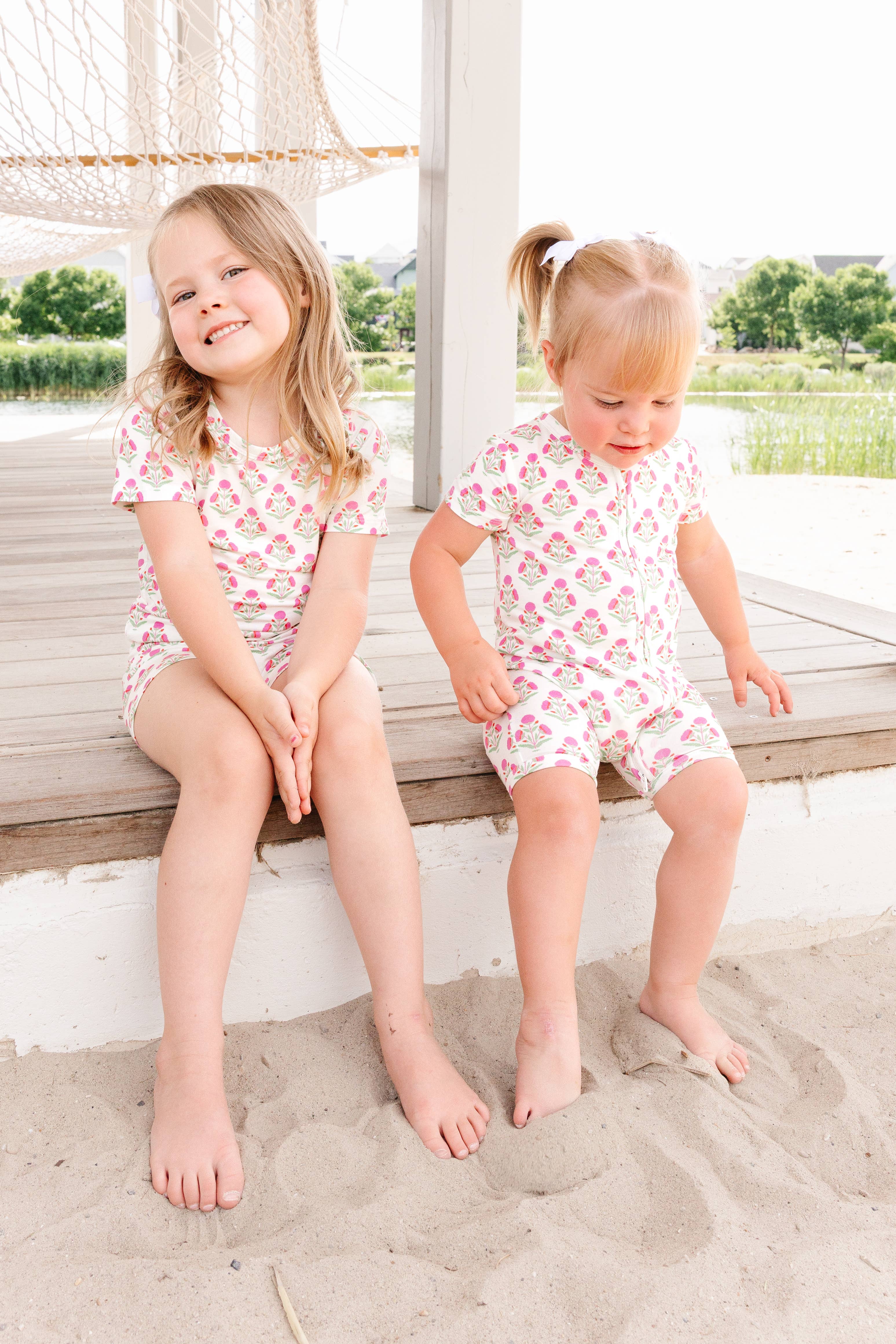 Motette - Wholesale Sleepwear Set - Kids - Pink Posy Short Sleeve & Shorts Bamboo Toddler Pajama Set2