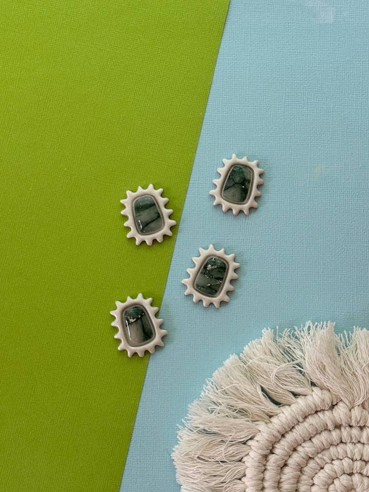 Squiggle Stud in Emerald | Polymer Clay Earrings for wholesale by Easy Peasy Cutters