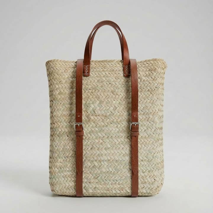 Melecraft - Wholesale Backpack - Women's - Woven Palm Leaf Backpack Leather Straps Boho Market Bag5