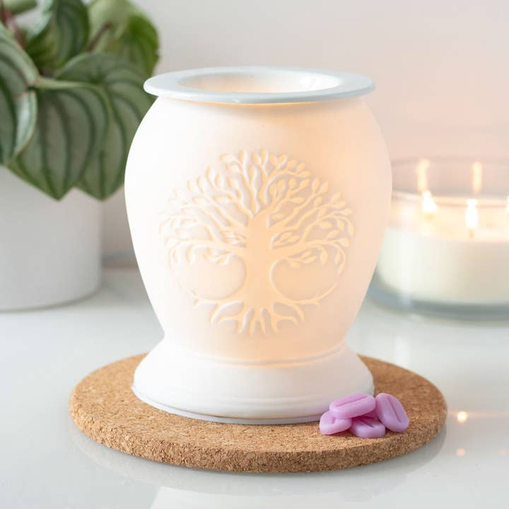 Something Different Wholesale – wholesale Oil warmer – *UK plug* Tree of Life White Ceramic Electric Oil Burner