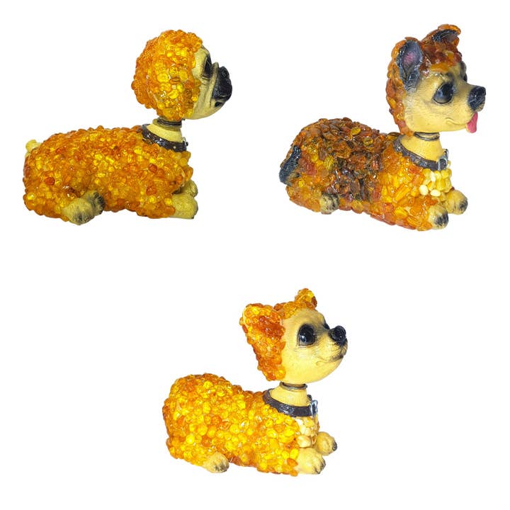 Statuetta Artigianale Cane con Testa Mobile – Ambra Baltica Naturale & Porcellana | KIZIMA USA per la vendita all'ingrosso da parte di KIZIMA