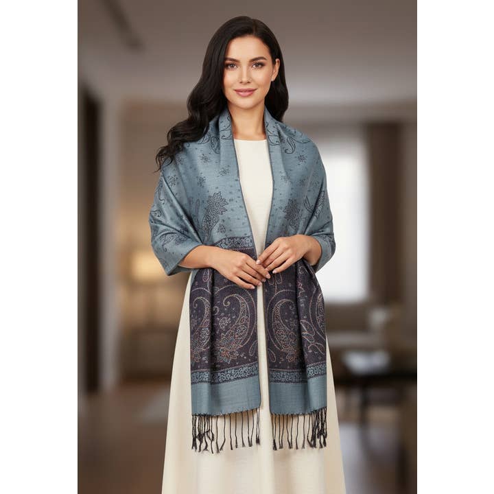 SERENITA - Wholesale Scarf - Women's - Lurex Section Metallic Paisley Pashmina Shawl Wrap Scarf2
