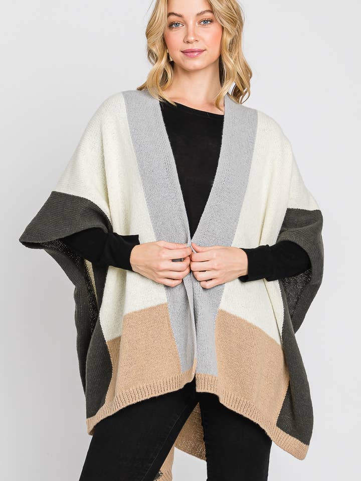 MiMi Wholesale - Wholesale Cardigan - Women's - MS0325 Madison Color Block Ruana