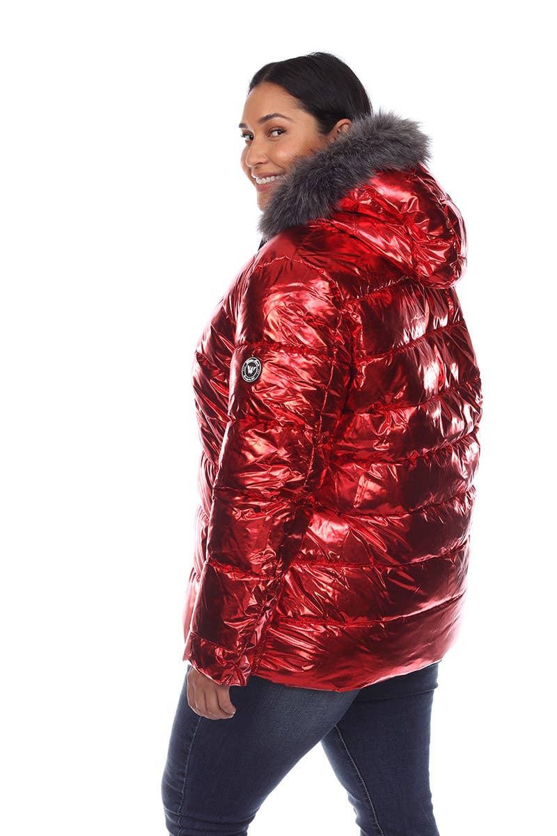 WHITE MARK - Vente Manteau – femme - Doudoune métallisée grande taille avec capuche13