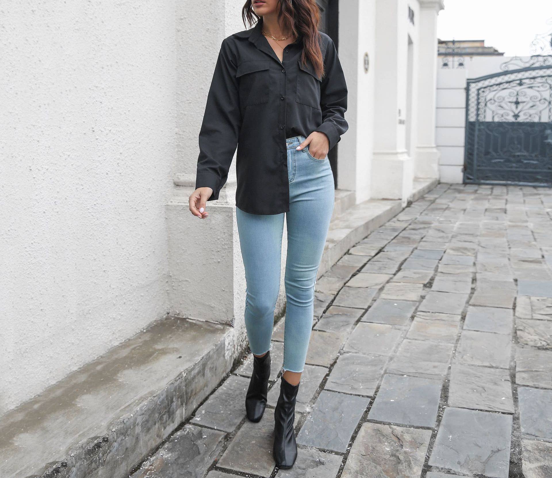 HIDDENBRAND - Wholesale Button Down Shirt - Women's - Cotton Long Sleeve Medium Length Shirt Women2