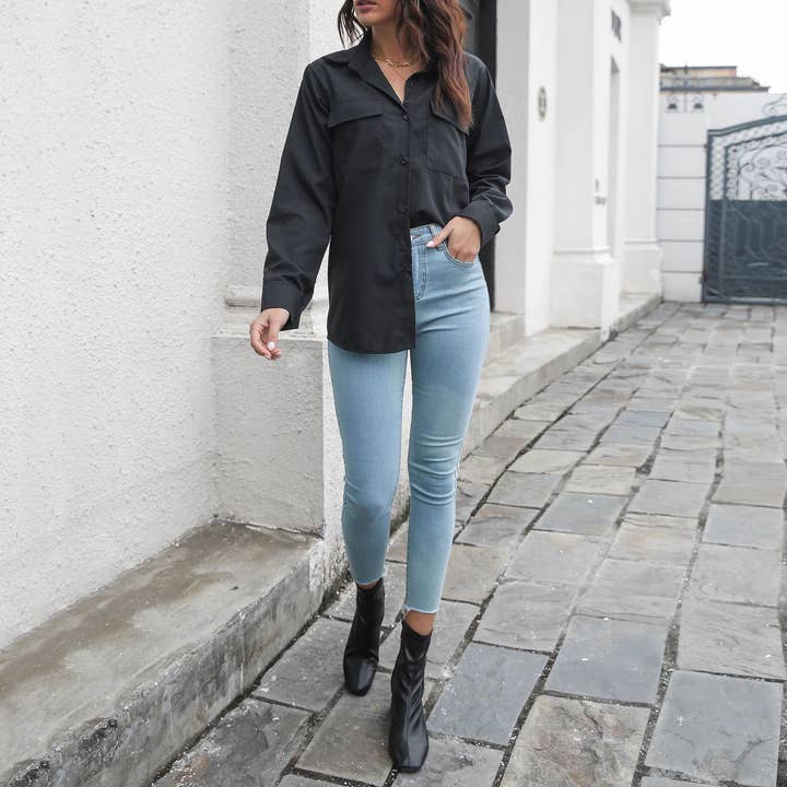 HIDDENBRAND - Wholesale Button Down Shirt - Women's - Cotton Long Sleeve Medium Length Shirt Women2