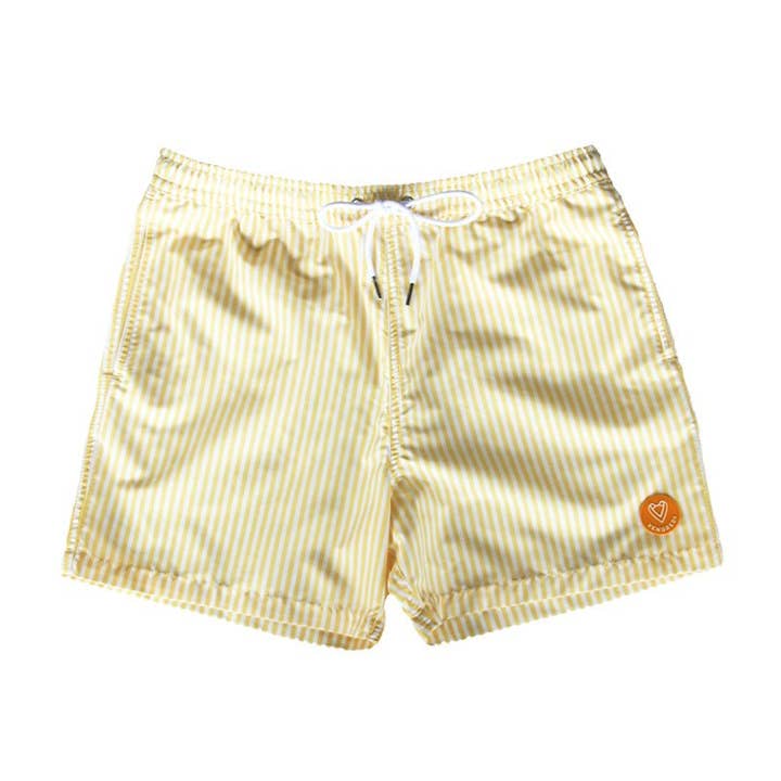 Vendredi - Vente Short de bain – homme - Short de bain homme - Le Piquant rayé jaune broderie cactus3