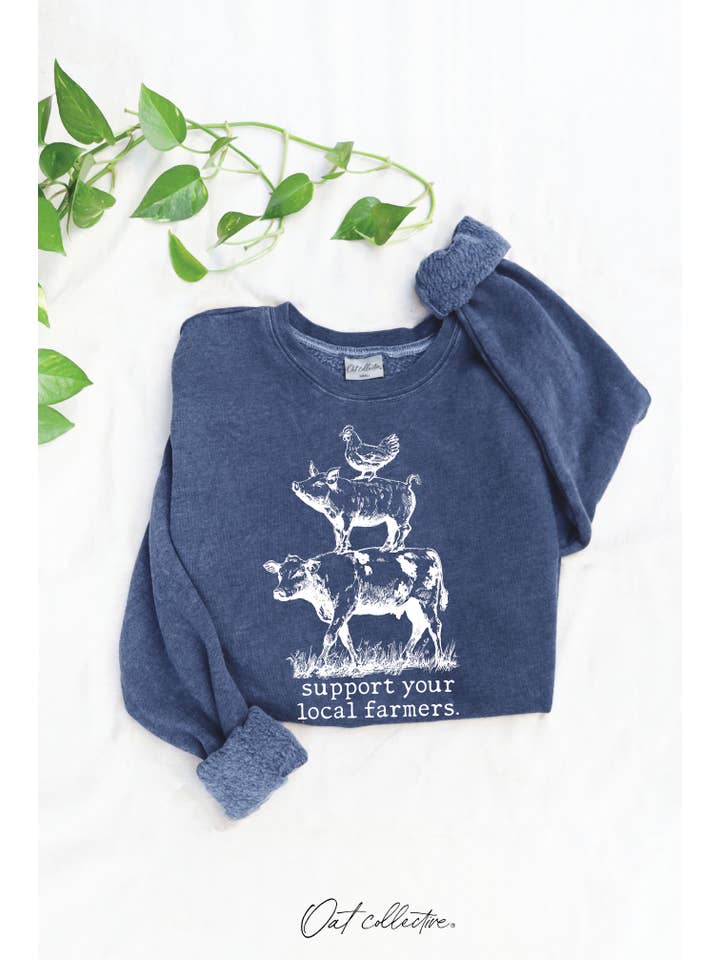 OAT COLLECTIVE - Wholesale Graphic Sweatshirt - Women's - SUPPORT YOUR LOCAL FARMERS Mineral Graphic Sweatshirt