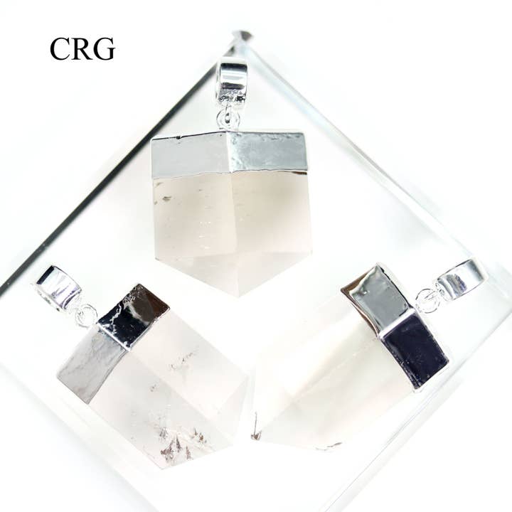 QTY 1 - Smoky Quartz Thick Point Pendant / Silver Plated for wholesale by Crystal River Gems LLC