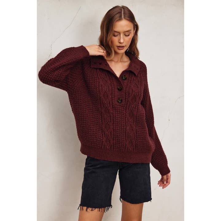 Dress Forum - Wholesale Knit Sweater - Women's - Cable Knit X Waffle Boxy Sweater