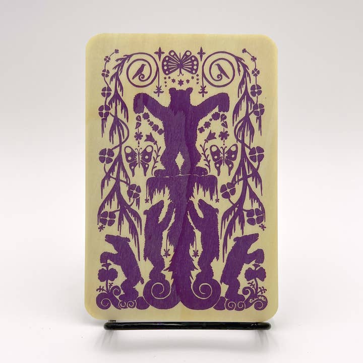 Bear and butterflies on aspen wood postcard for wholesale by Morning Paper dot Design