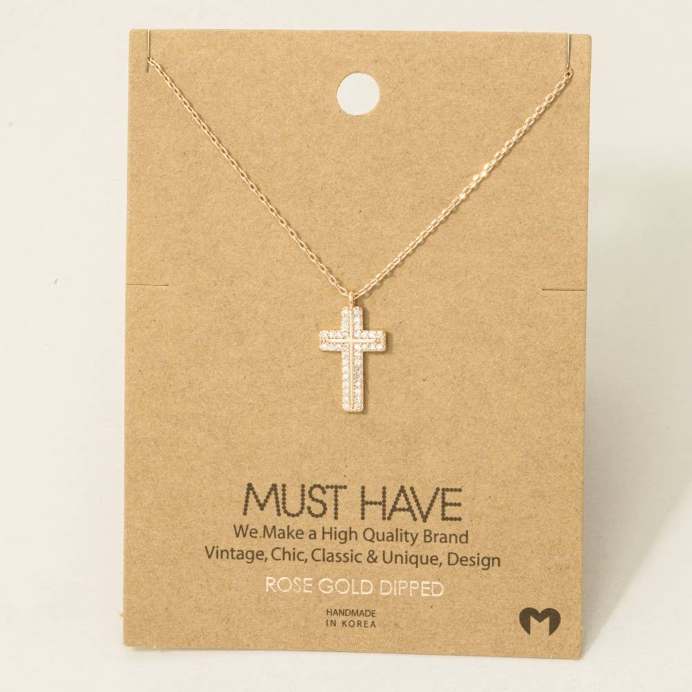 Fame Accessories - Wholesale Pendant/Charm Necklace - Pave Rhinestone Cross Pendant Necklace4