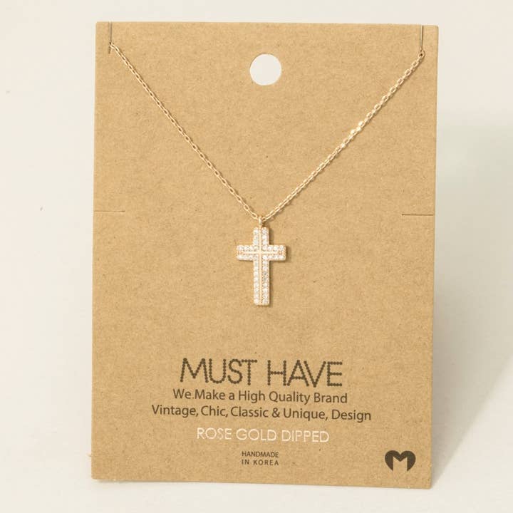 Fame Accessories - Wholesale Pendant/Charm Necklace - Pave Rhinestone Cross Pendant Necklace4