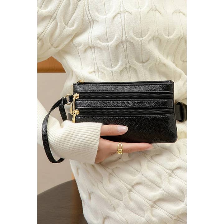 42POPS - Wholesale Wallet - Women's - ,..SI-26468 Vegan Leather Triple Zipper Wrist Wallet Clutch