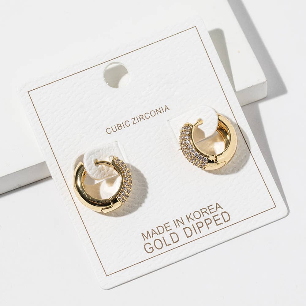 Sensibling Corp. - Wholesale Huggie Earrings - Gold Dipped CZ Stone Paved Mini Huggie Hoop Earrings1
