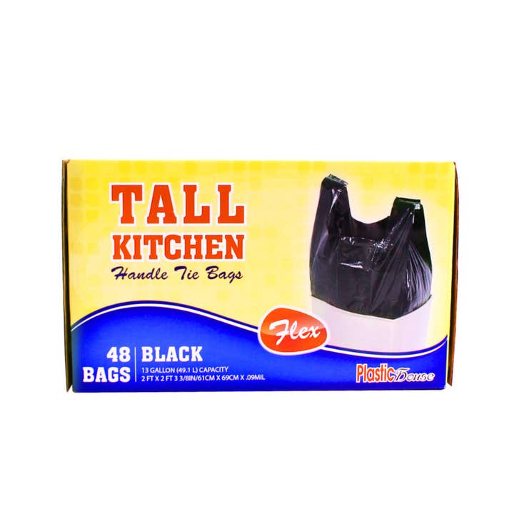HANDLE TIE FLEX BLACK TALL KITCHEN TRASH BAGS, 13 GALLON, 48 for wholesale by HomeyGear
