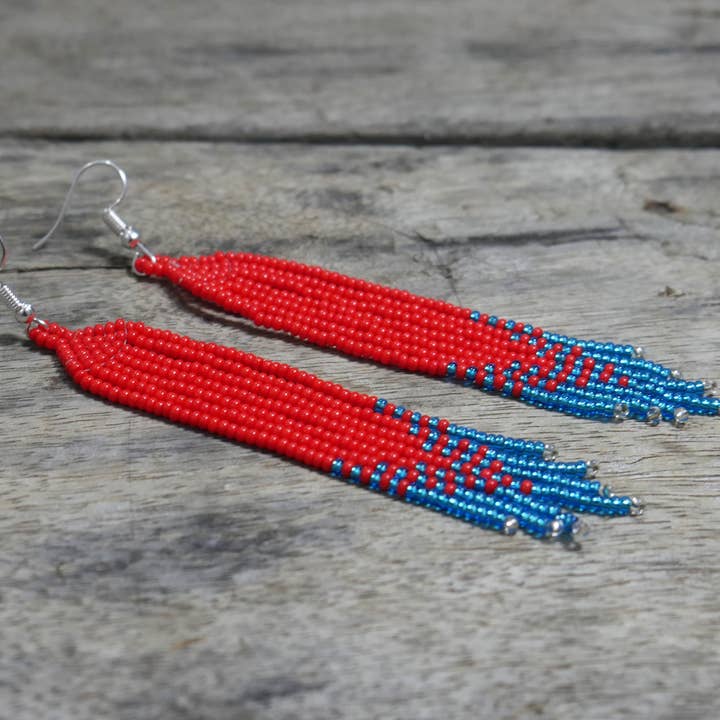 Red Beaded Earrings Native American Style (Handmade) for wholesale by KANGURAH