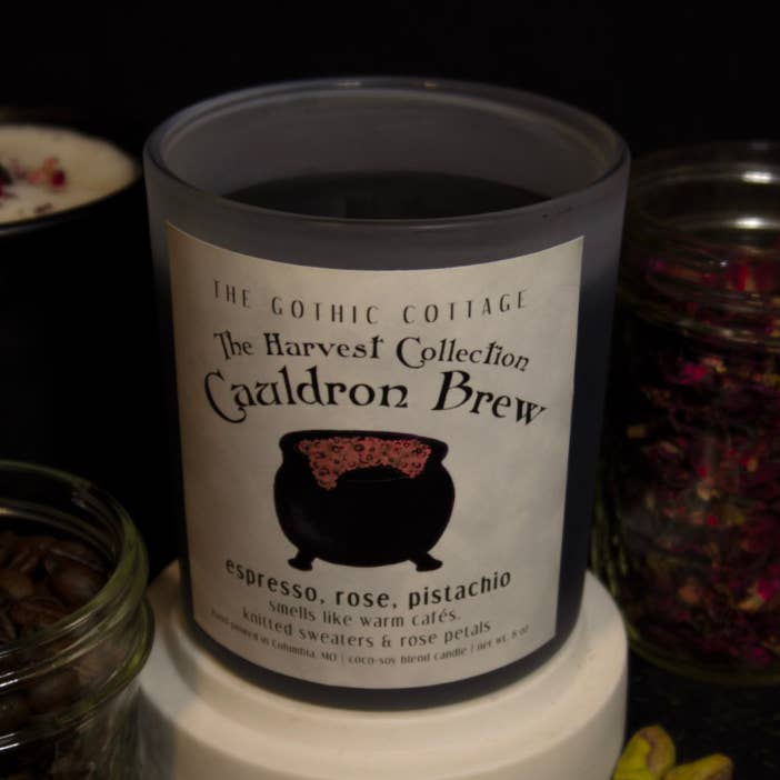 Espresso & Rose—8oz black candle | Cauldron Brew for wholesale by The Gothic Cottage