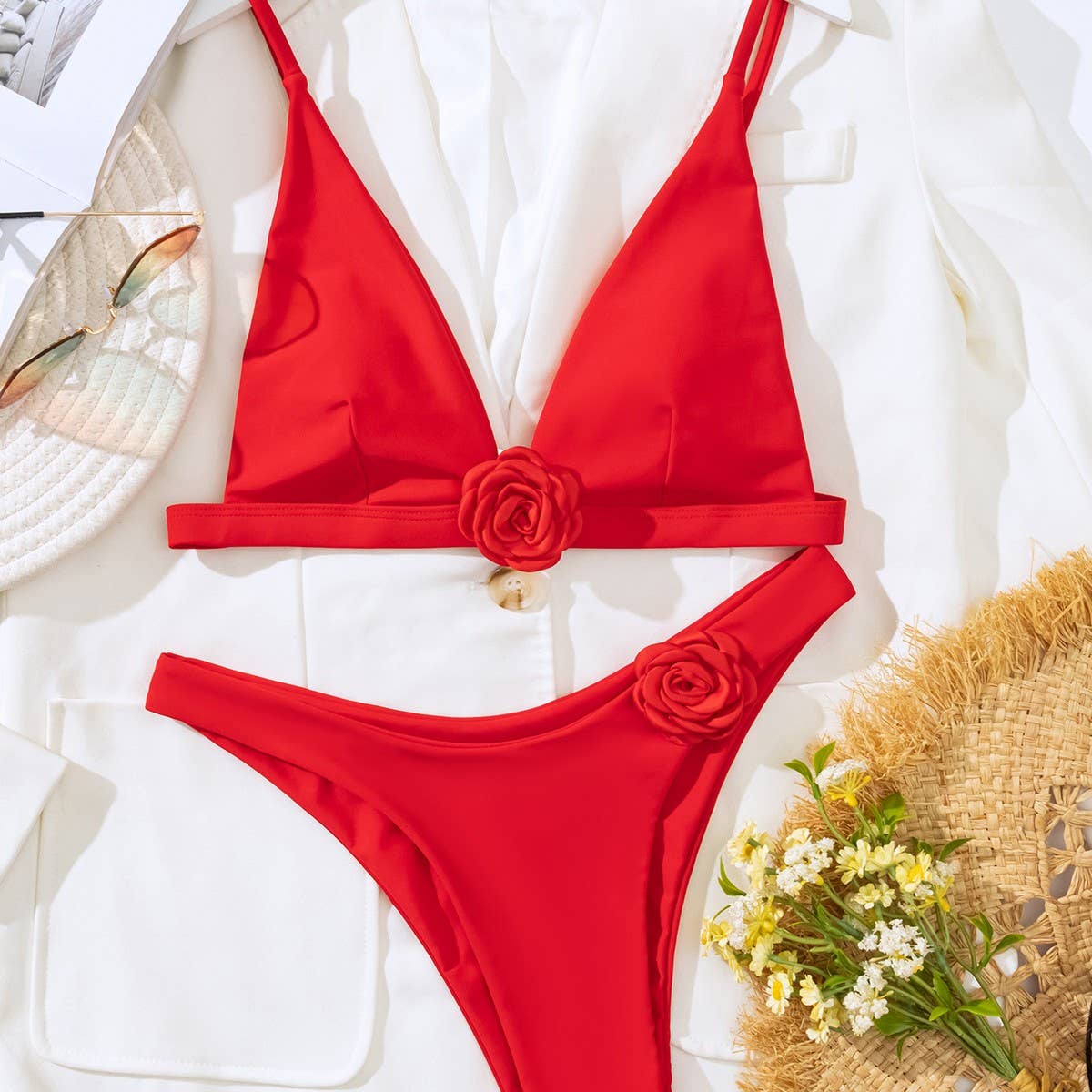 ACCITY - Wholesale Two Piece Swimsuit - Women's - 3D Floral Bikini Set - Solid Color Swimsuit_CWMW069310