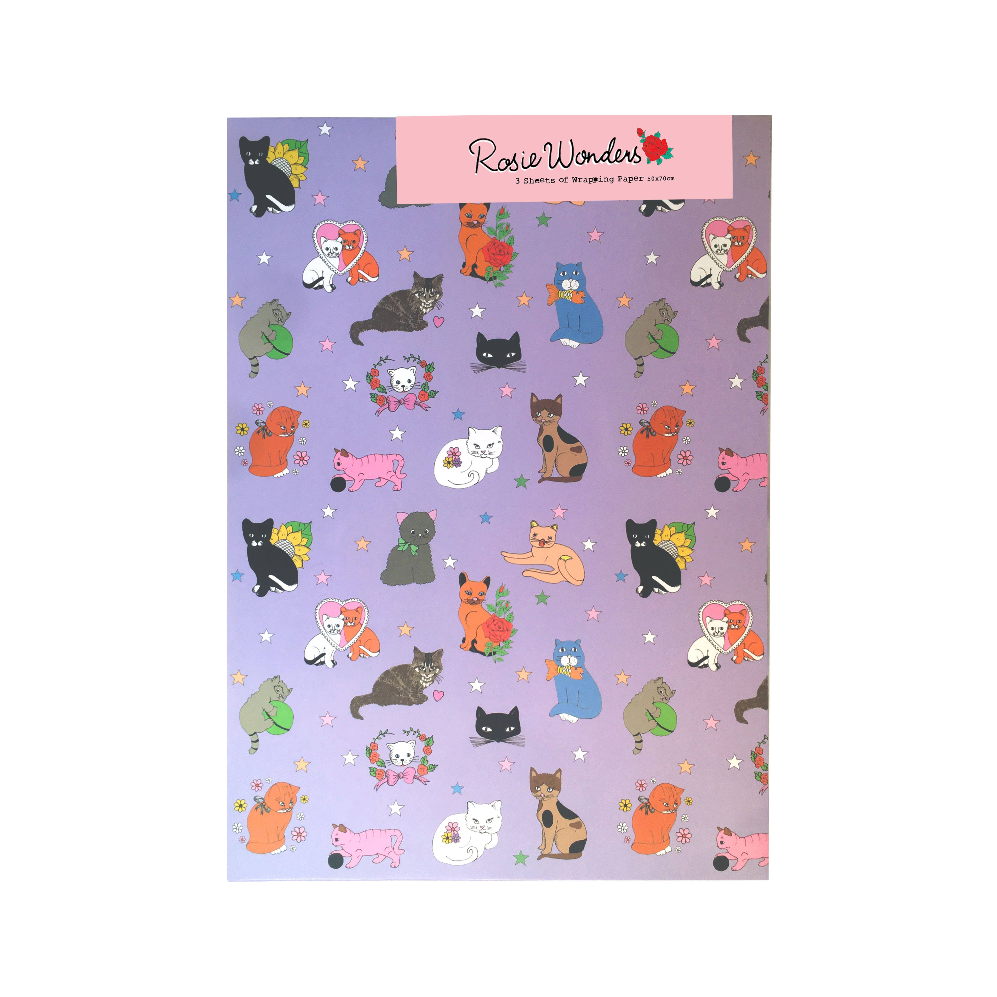 Rosie Wonders – Großhandel Geschenkpapier in Bögen – Geschenkpapier „Katzen“, gefaltet, 3er-Pack