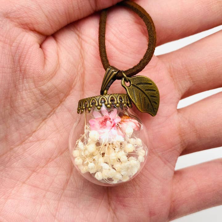 Pink Baby's Breath Glass Ball Pendant Necklace - PDF for wholesale by Mio Queena