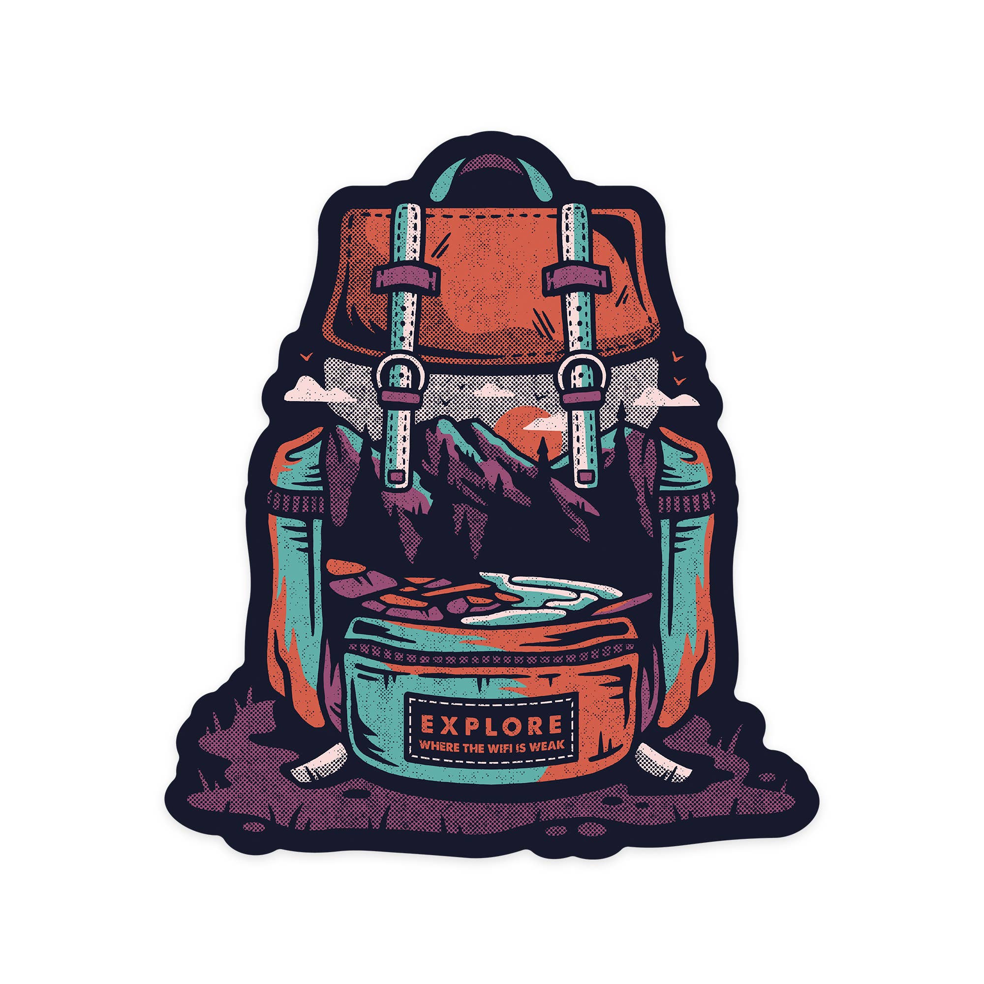 Lantern Press - Venta al por mayor Pegatina - PEGATINAS: Explora dónde el wifi es débil, mochila