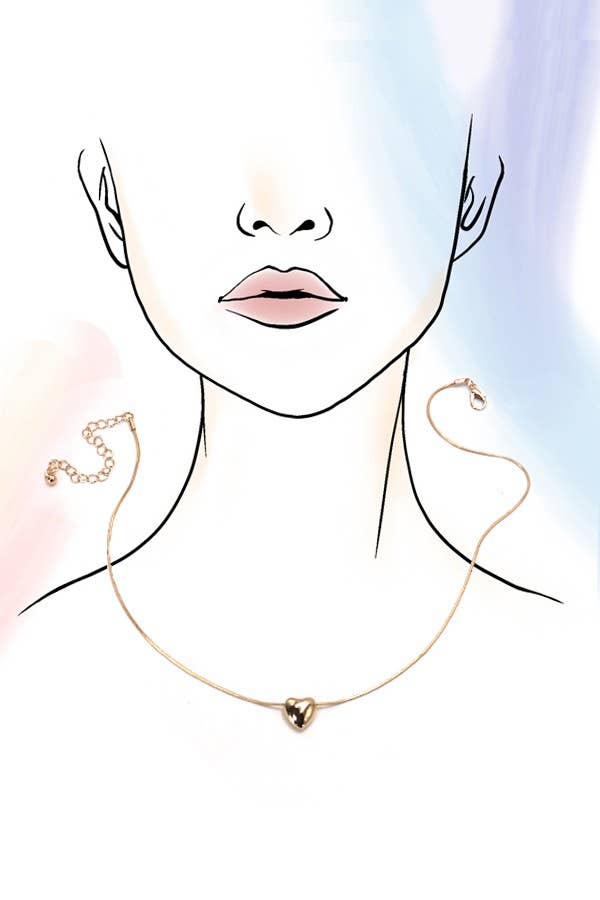 JOSSLYN by wall to wall - Wholesale Pendant/Charm Necklace - MINI PUFF HEART PENDANT SNAKE CHAIN NECKLACE | 80N5031