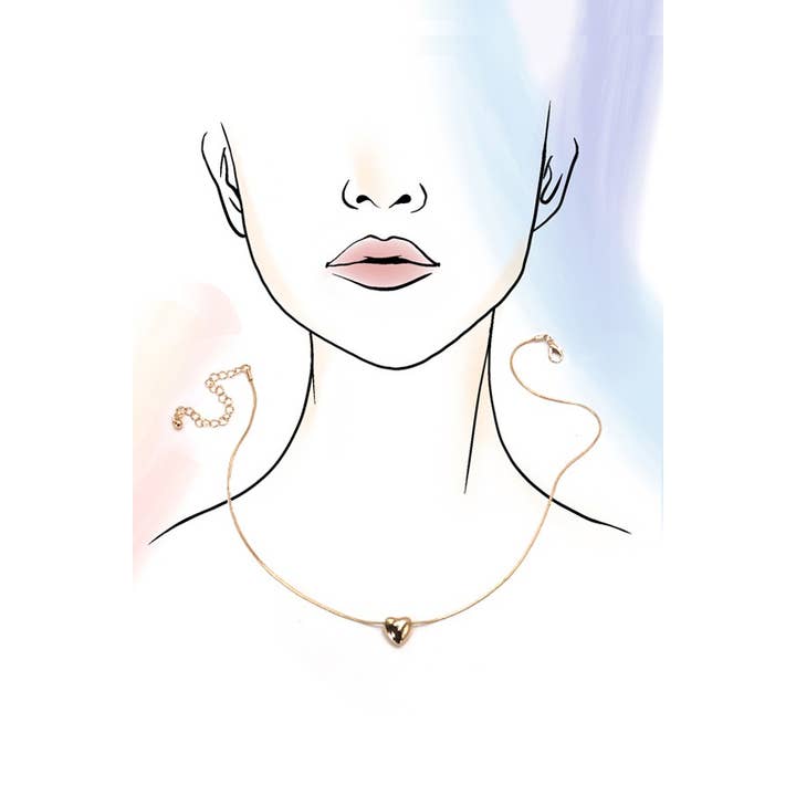 JOSSLYN by wall to wall - Wholesale Pendant/Charm Necklace - MINI PUFF HEART PENDANT SNAKE CHAIN NECKLACE | 80N5031