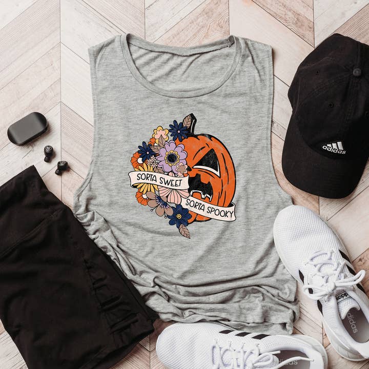 Sorta Sweet, Sorta Spooky Muscle Tank for wholesale by Bella Bean Studios