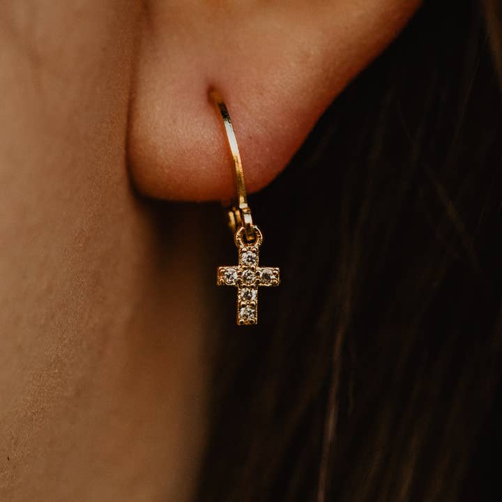 14k Gold Filled CZ Diamond Pave Huggie Earrings for wholesale by A Worthy Brand