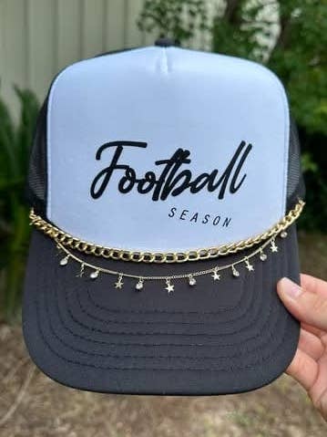 Football Season Black and White Trucker Hat for wholesale by Southern Bliss Co.