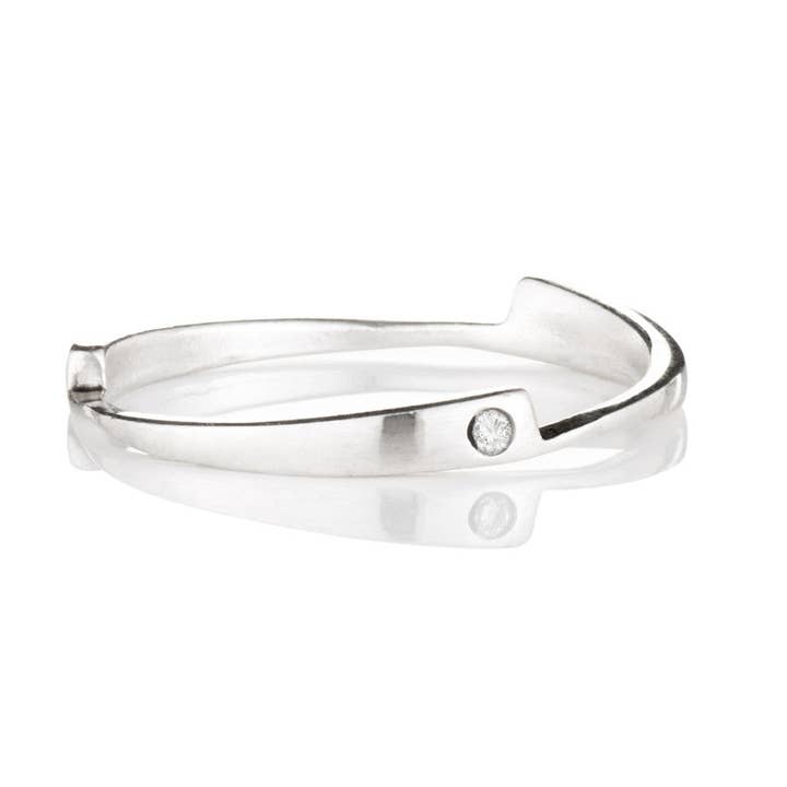 Sterling silver Razor stack ring with white diamonds for wholesale by TK jewelry