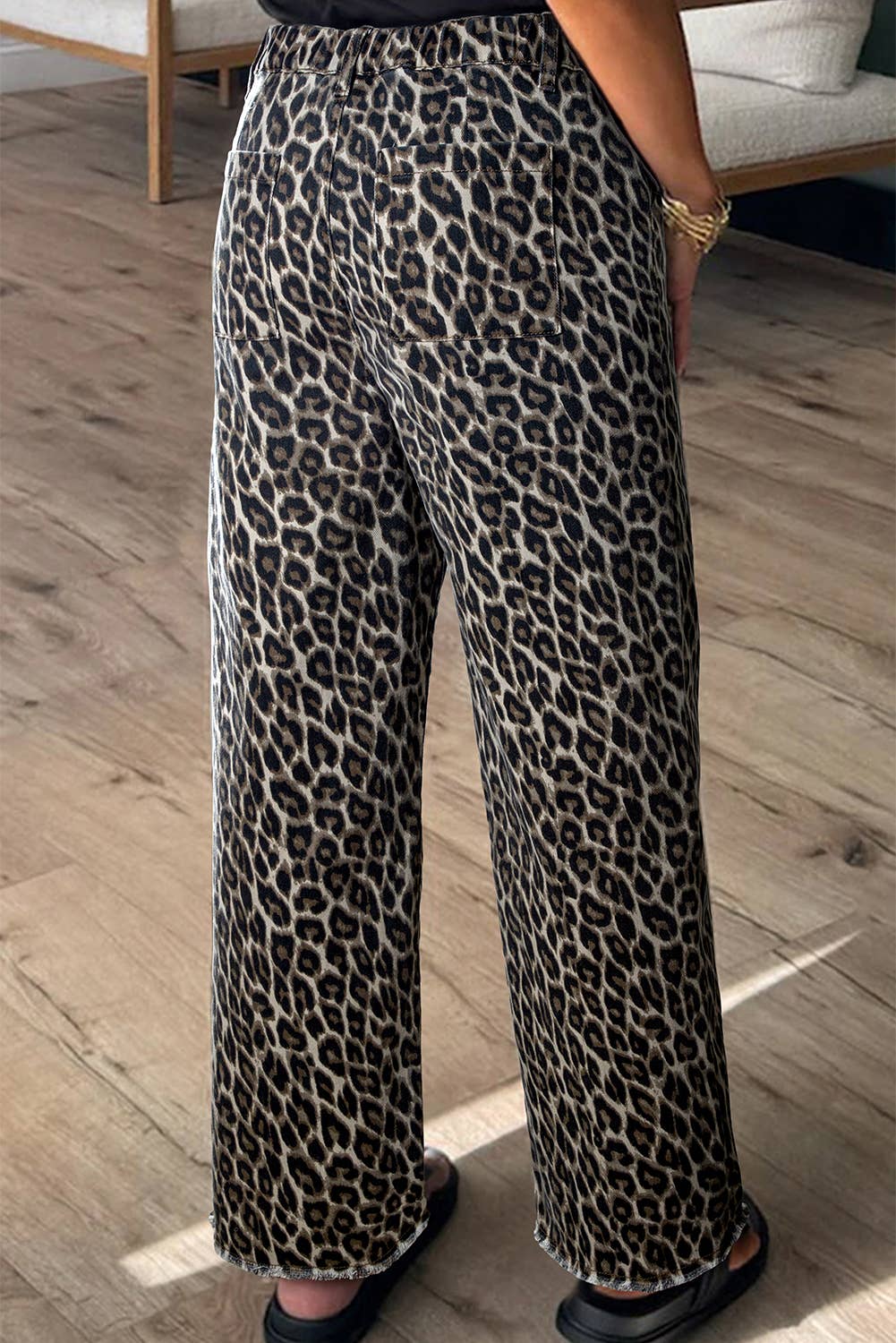 Yellow Western Apparel Leopard Straight Loose Leg Jeans for wholesale on Faire1