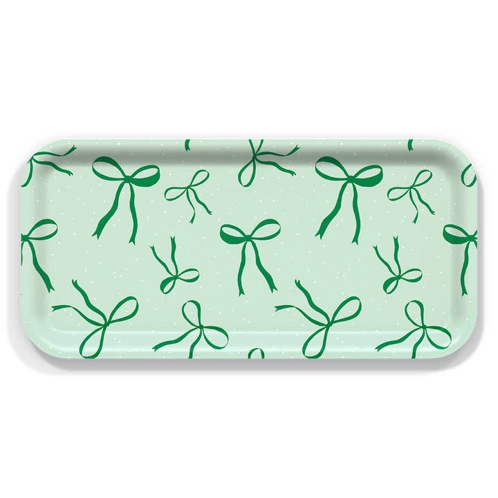 Trays4Us - Wholesale Serving Tray - Green Bows Winter Holiday Serving Tray by Sara Fitz1