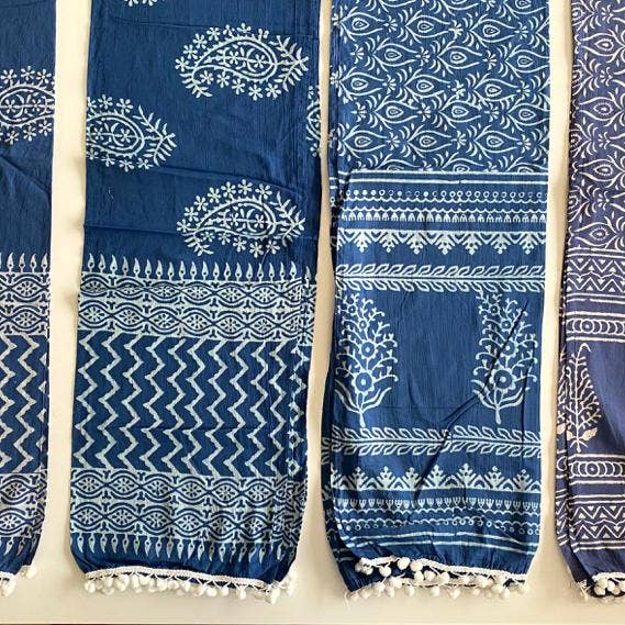 The Indian Bazaar - Wholesale Scarf - Women's - Stole / Scarf - Indigo Hand Block Printed - Any Design