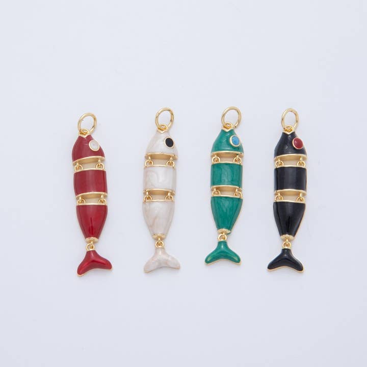 18K Gold Filled Black, Green, Red, White Interlink Fish Charm | AF403 AF-778 for wholesale by Aim Eternal