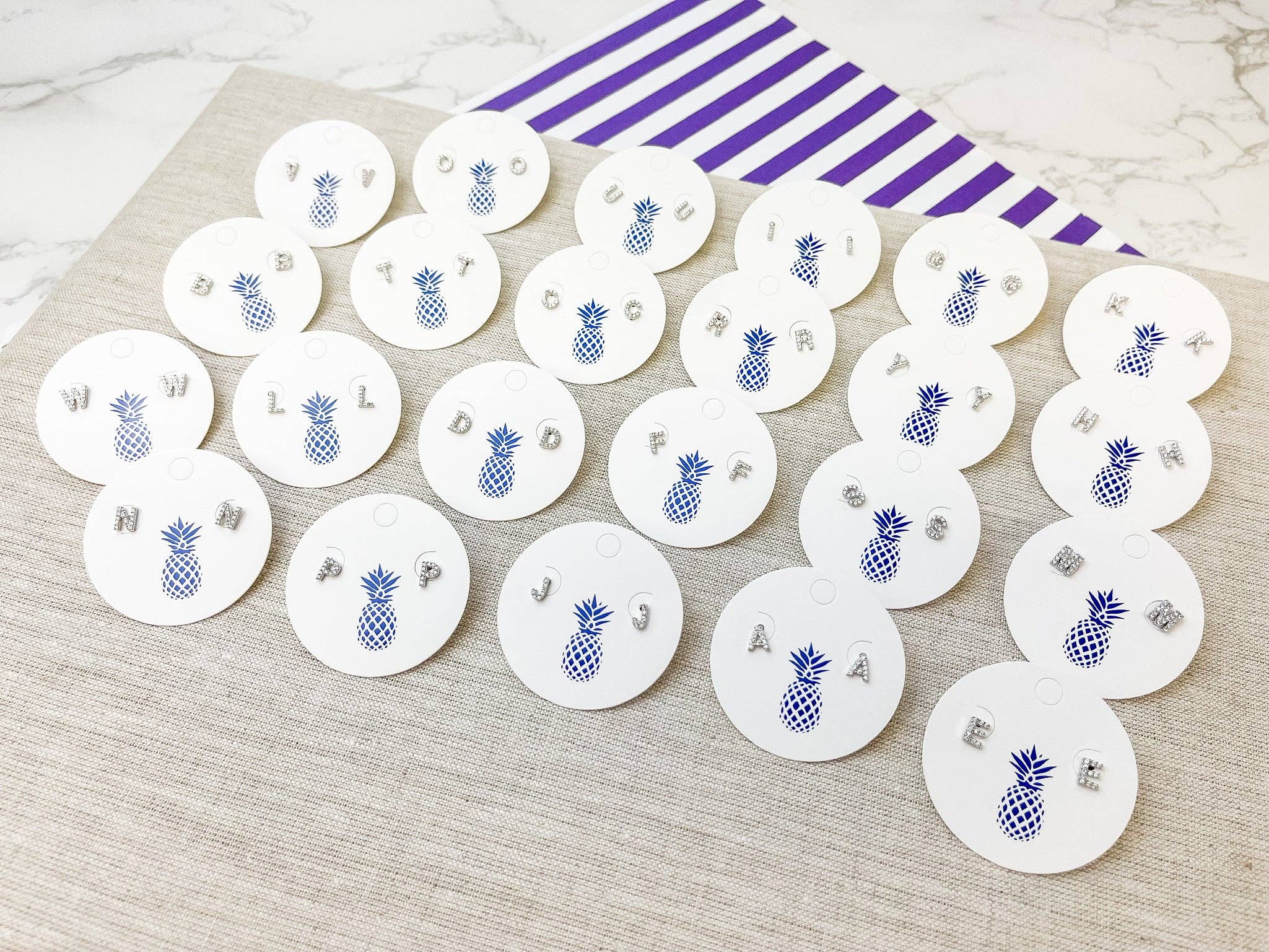 Prep Obsessed Wholesale - Wholesale Stud/Post Earrings - Cubic Zirconia Initial Stud Earrings- White Gold22