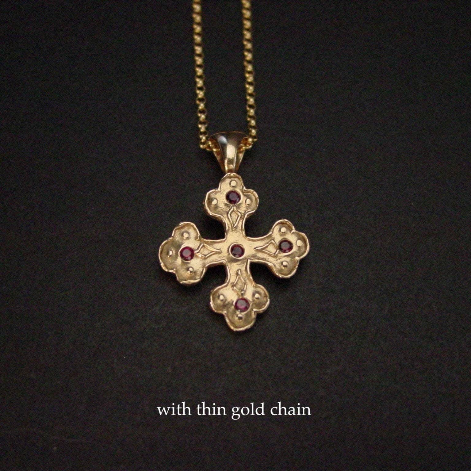 Vis a Vis Jewelry - Wholesale Pendant/Charm Necklace - Byzantine Cross Necklace With Garnet5