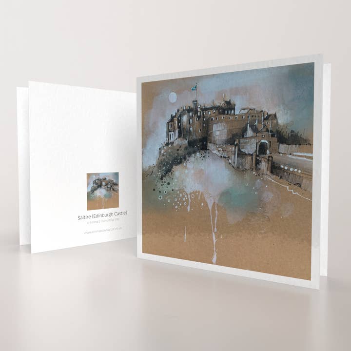 Emma S Davis Artist - Vente Carte de vœux classique - 'Saltire, Château d'Édimbourg' - Carte de vœux artistique