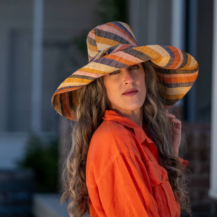 Shebobo - Wholesale Straw hat – women's - Monica 5" & 7" Wide Brim Stripe Packable Straw Sun Hats76