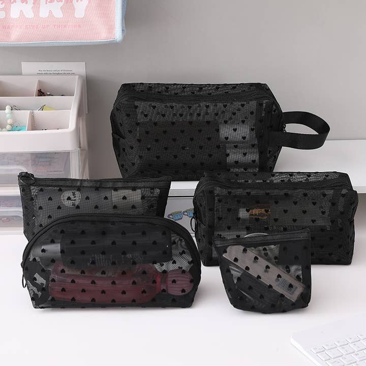 Dipped Shop - Wholesale Makeup/Cosmetic Bag - Black Love Mesh Portable Make Up Bag DP25A5932