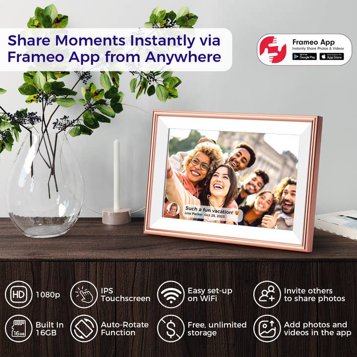 Primo Brands Group - Wholesale Picture Frame - ELIME 10.1" WiFi Frameo Digital Picture Frame (Rose Gold)5