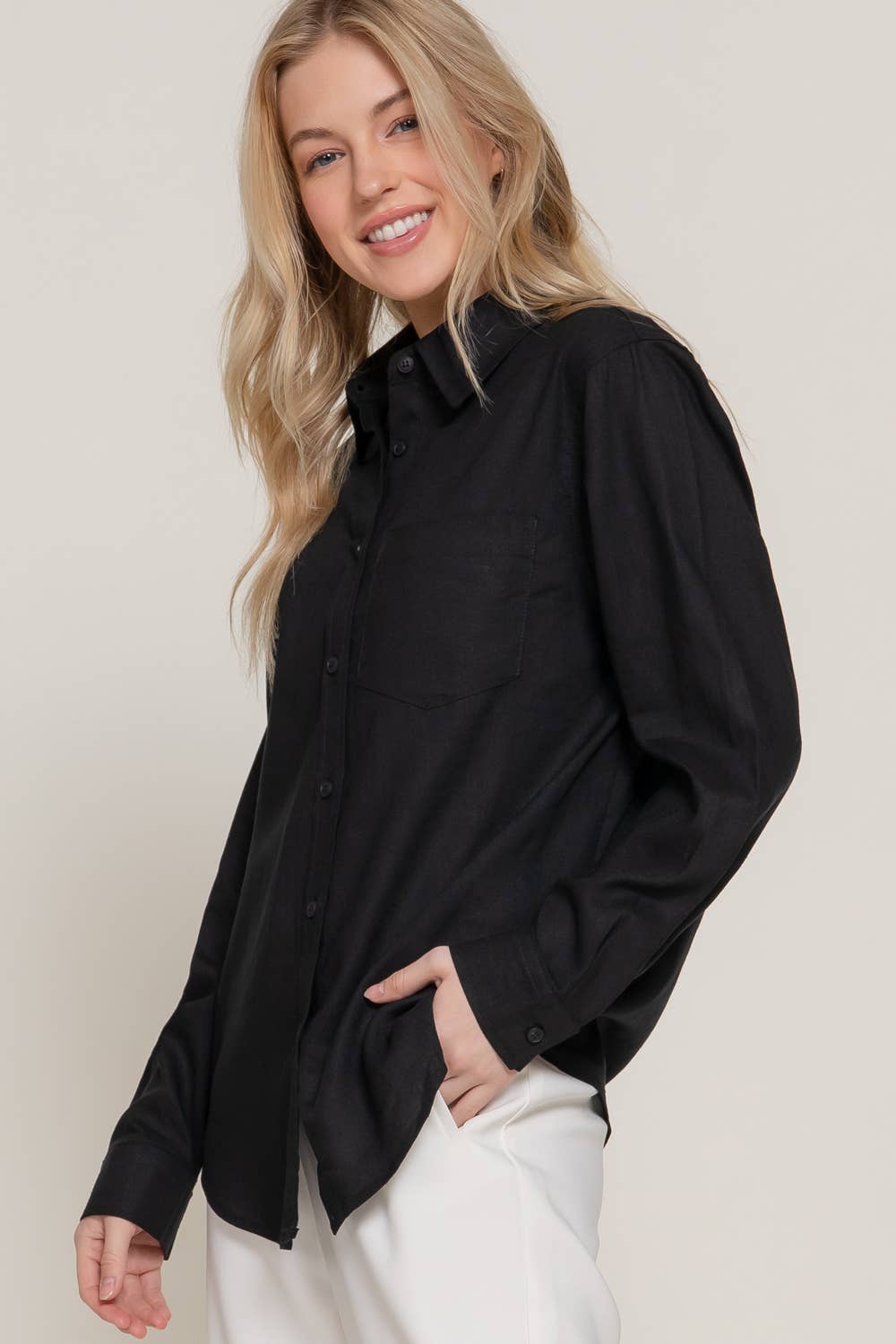 Active Basic | Active USA - Wholesale Button Down Shirt - Women's - Long Sleeve Linen Blend Shirt19